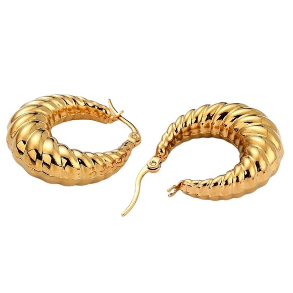 1 1/8 Inch 28mm Hoop Gold Tone Pierced Post Earrings - Picture 2 of 5